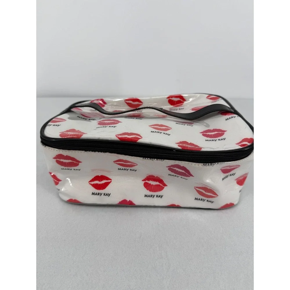 Mary Kay Makeup Bag White Red Lip Print Zippered Travel Case